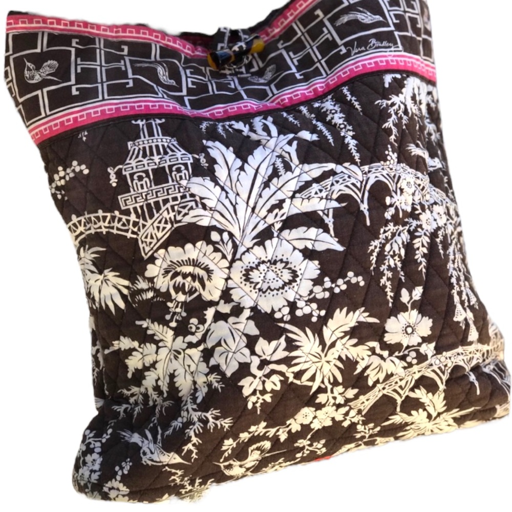 VERA BRADLEY  Large Tote in Brown Pink White Asian Inspired print with pink trim - Picture 3 of 16